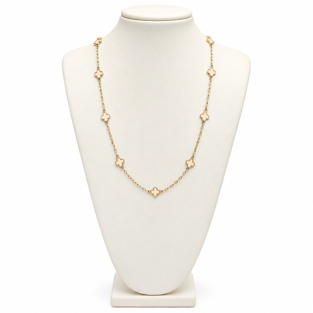 Serefina 14K Gold Plated Tiny Clover Enamel Station Necklace 13.5-17"